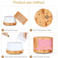 Diffuseur d'huiles essentielles télécommandé 500ml de grain de bois humidificateur d'air ultrasonique à brume fraîche avec veilleuse