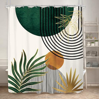 Milieu du siècle Boho rideau de douche pour salle de bain décor abstrait moderne soleil minimaliste esthétique courbe feuilles géométrique étanche