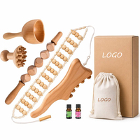 Rouleau de massage dorsal en bois naturel avec logo personnalisé, kit de massage en bois, ensemble de rouleaux de massage en bois pour la réduction de la cellulite