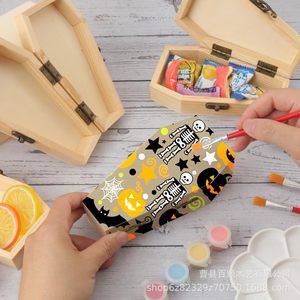 Caja de dulces con forma de ataúd, caja de almacenamiento de madera, caja de embalaje de regalo apilable de madera de pino, caja decorativa de Halloween - Product Image 2