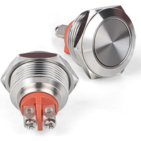 Interrupteur métallique étanche 19 mm, bouton-poussoir à réinitialisation automatique, tête ronde, sans voyant lumineux
