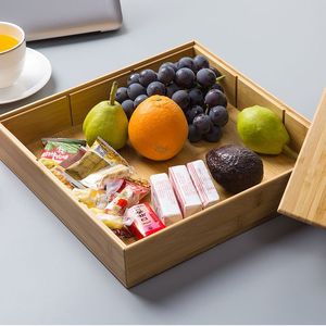 Boîte à fruits secs en bambou avec compartiments et couvercle, rectangulaire, couleur bois naturel, pour les fêtes et le rangement à domicile - Product Image 3