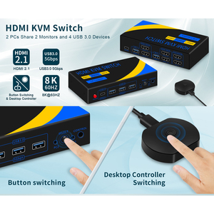 8K for HDMI <strong>KVM</strong> <strong>Switch</strong> USB3.0 HDMI2.1 8K60HZ Desktop Controller Switcher with Switching Button Video Splitters &amp; - Product Image 2