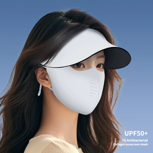 Suameja Penutup Wajah Anti-Penuaan UV untuk Wanita, Sistem Masker Matahari dengan Kolagen, Topi Lebar yang Dapat Dilepas, Pelindung Berbahan Kain Leopard - Product Image 1