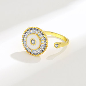 Anillos Abiertos Ajustables con Doble Halo Giratorio y Zirconia Cúbica, Joyería Geométrica con Perlas y Baño de Oro sobre Cobre - Product Image 4