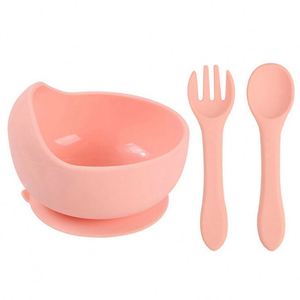 Factory Wholesale Children Training Sucker <b>Bowl</b> <b>Collapsible</b> Baby Silicone Feeding <b>Bowl</b> Spoon and Fork - Product Image 4