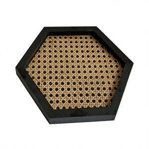 TIME 2 DECOR Hexagonal Wood Woven Decorative Tray with Handle Geometric Design Modern Single Piece for Diwali Dining Table - Product Image 1