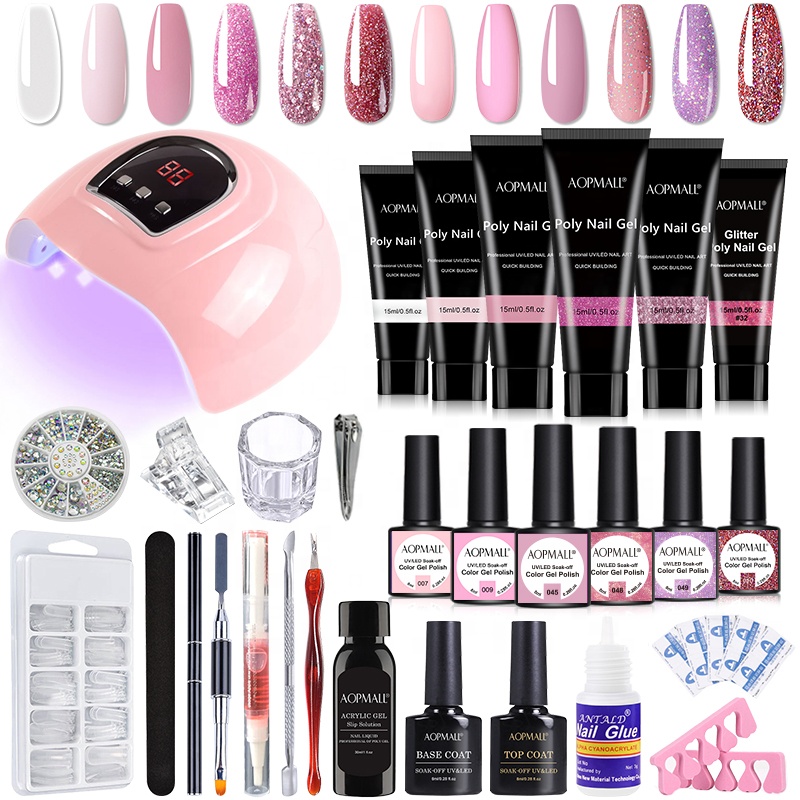 AOPMALL Nail Design Poly Nails UV Gel Starter Kit Poly Nail Gels Kit Semi Permanent Gel