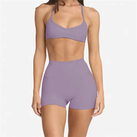 Ensemble de soutien-gorge et short de yoga taille haute sans bretelles pour femme – Confortable, compression, extensible, sans couture frontale, respirant et léger