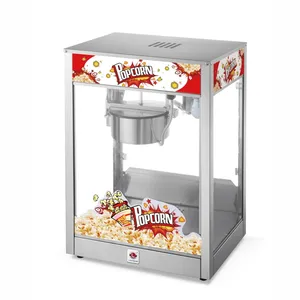 Pembuat Popcorn baja tahan karat tugas berat komersial ketel 8 ons dengan panel kaca Tempered dan Hopper besar