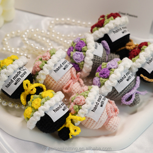 Tay dệt kim Crochet hoa KEYCHAIN-nhỏ nhân tạo tăng hướng dương Thiết kế thân thiện với môi Polyester giáng sinh phục sinh món quà tùy chỉnh - Product Image 2