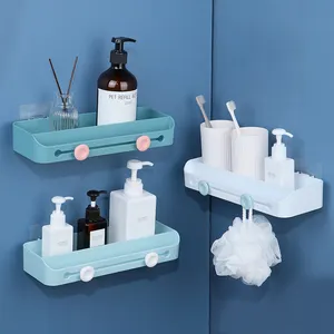 Wall Mounted Vacuum Suction Cup Factory Direct Supply Plastic Kitchen Accessories Single Bathroom Shower Storage Shelf