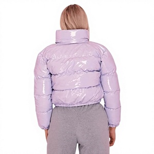Women's Short <b>Quilted</b> <b>Jacket</b> Solid Color Thick Polyester Wadding Puffer Coat Full Sleeve Stand Collar Winter Wear - Product Image 2