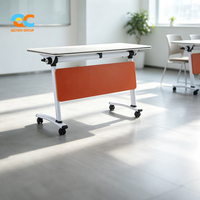 Table de formation mobile professionnelle pliable avec cadre blanc, panneau orange et roulettes pour réunions de bureau, salles de formation et salles de classe