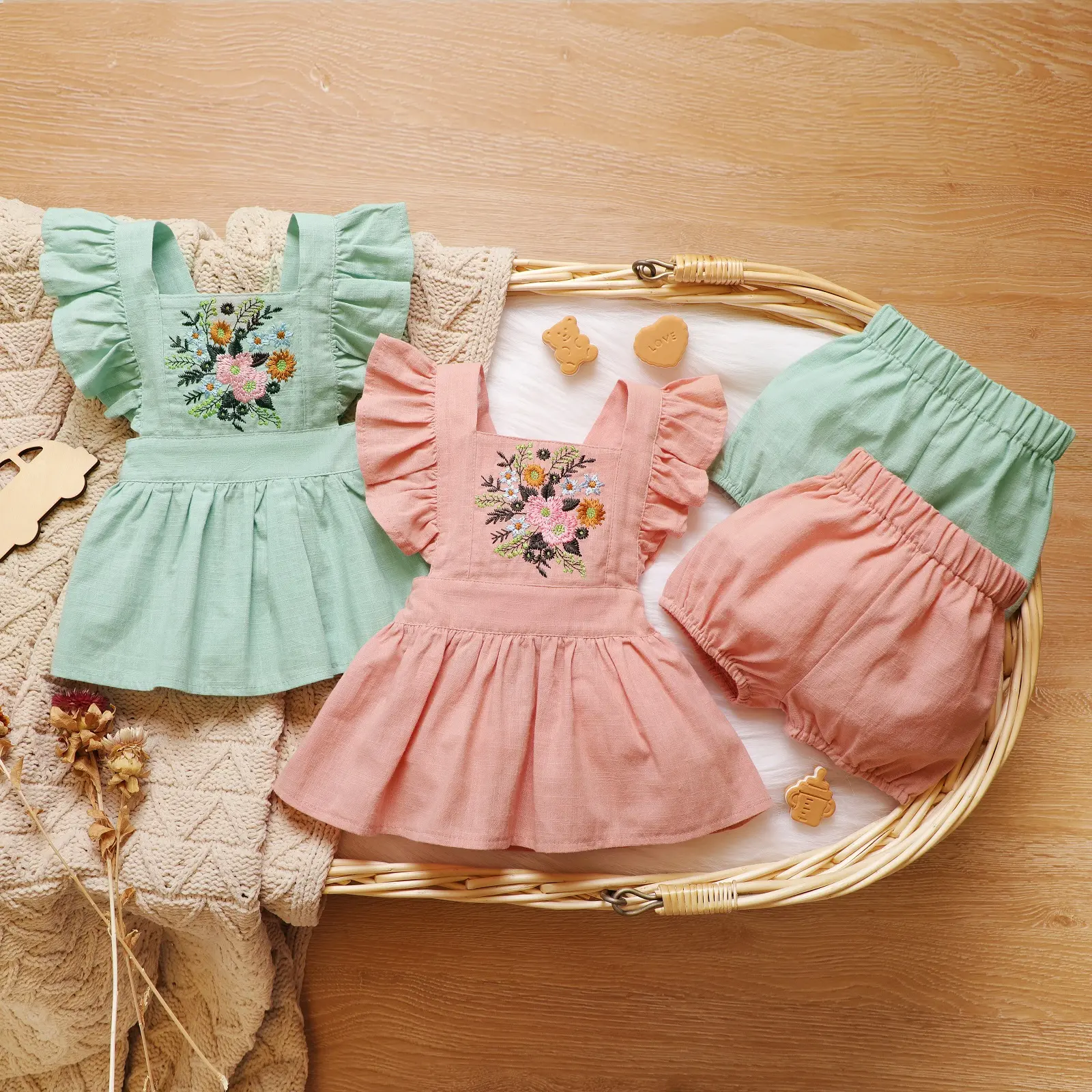 Infant Baby Girl Cotton Dresses Embroidered Flower Vest Sleeveless Dress Clothes Newborn Girls Sundress With Headband