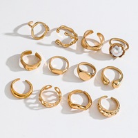 Ensemble de bagues en alliage plaqué or vintage avec pierres précieuses pour femmes, réglables, empilables, délicates, épaisses, midi, pierres de zircon