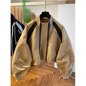 Fashion Cool Streetwear Vintage Fall Autumn Winter Casual Long <strong>Sleeve</strong> Color Block <strong>Short</strong> <strong>Women</strong> Lady Zipper Cropped Coat <strong>Jacket</strong> - Product Image 2