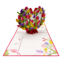 Kartu Pop 3D Hati Tulip Buatan Tangan Hadiah Kerajinan Kertas Vietnam Hanoi Hari Ibu Hari Valentine Gaya Anime Kustom