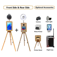 Cabina de Fotos Portátil Personalizada de Estilo Vintage Retro con Pantalla Doble de Madera para iPad SLR de 18.5 Pulgadas, Cabina de Fotos de Madera para Eventos con Impresión de Fotos en Formato Self-Service