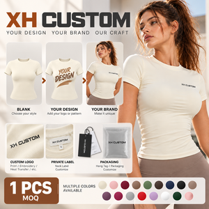 Custom Women Yoga CAMIS Top 78% Nylon 22% Spandex 300g Knitted Crew Neck Stretch Slim Fit Short Sleeve Gym Fitness Activewear - Product Image 3