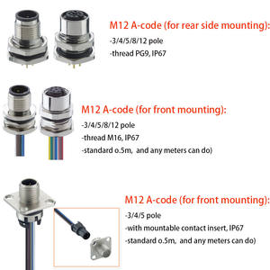 Connecteur circulaire M12 (connecteur à montage sur panneau) : <span class=keywords><strong>Code</strong></span> A, B, <span class=keywords><strong>D</strong></span>, L, étanche IP67, contact en or, version mâle-femelle droite - Product Image 2