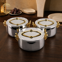 Ensemble de 3 chauffe-plats argentés et noirs avec garniture dorée, 2L, 2,5L, 3L, pour buffets, traiteurs et réunions de famille