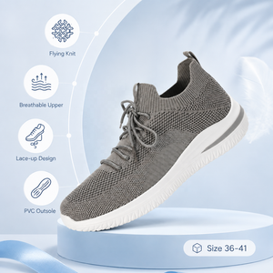 2026 <span class=keywords><strong>Femme</strong></span> Baskets Flyknit Slip On Lacets Réglables Col Élastique Semelle PVC Rembourrée Chaussures Sport <span class=keywords><strong>Marche</strong></span> - Product Image 1