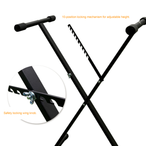 Soporte de teclado con estructura en X individual K-704-2B con mecanismo de bloqueo de 10 posiciones, ajuste rápido de altura de 37-94 cm - Product Image 6