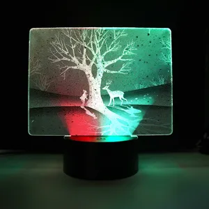 Personalizzato acrilico cervi di natale led lamparas led night light 3d illusion lampada da tavolo luce divertente per natale