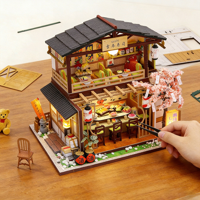 Wooden Japanese-Style Handcrafted Assembly DIY Cottage 3D Puzzle Model Miniature Scene Ornament 36x23x8cm Color Box