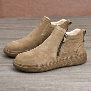 Women Genuine Leather <b>Ankle</b> <b>Bootie</b> Round Toe Plush Lining Rubber Outsole Warm Anti Slip Autumn Snow Boots - Product Image 2