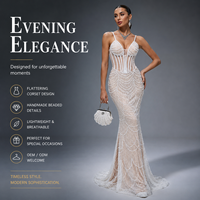 Robe de soirée sirène blanche perlée pour femme, avec corset transparent et bretelles spaghetti, collection de robes de bal et de gala pour occasions spéciales