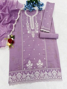 Organza lourd Dupatta pour les occasions de fête traditionnelles PV coton brodé Viscose fil séquence travail indien pakistanais - Product Image 3