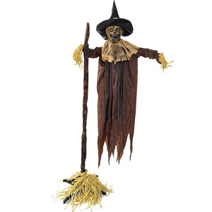 Ornement d'atmosphère effrayante pour cour, lumière électrique et son, balai d'Halloween, citrouille, épouvantail, figurine, maison hantée - Product Image 5
