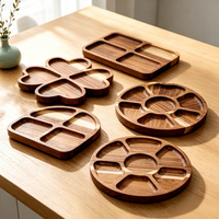 Nampan Sajian Persegi Kayu Akasia dengan Desain Bunga Kartun Gaya Minimalis Modern 10-10.9cm Piring Teh & Camilan Hotel