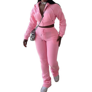 Setelan Dua Potong Pakaian Wanita Celana Flare Jaket Resleting Pakaian Santai Wanita Setelan 2 Potong Celana Olahraga dan Hoodie Setelan Wanita - Product Image 6