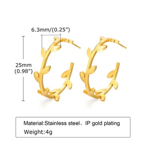 Fashion <b>Fine</b> Female Stainless Steel Jewelry 18k Gold Plated Leaf c Shape <b>Stud</b> <b>Earrings</b> - Product Image 5