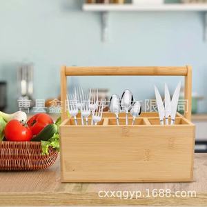 Portable wooden tableware organizer, desktop cosmetic organizer, multi-functional simple solid wood storage box - Product Image 3