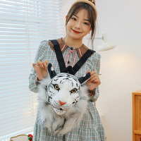 Sac à dos modèle tête de tigre de lion réaliste, jouet en peluche de tigre de lion de simulation, petit sac à dos grande capacité