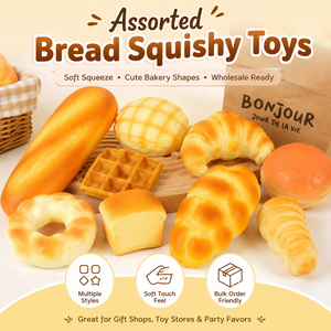 Jouets Squishy en Forme de Pain Assortis, Jouets Souples à Presser, Ensemble de Jouets Anti-Stress pour Boulangerie, Vente en Gros - Product Image 1
