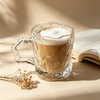 Mug en verre texturé effet glacier avec poignée, texture martelée transparente, pour café, thé, maison, fête, logo personnalisé, vente en gros, compatible lave-vaisselle, anti-fuite