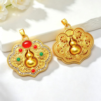 Nouveau Pendentif Gourde Chinoise Ruyi Lock avec Incrustation de Strass, Émail et Filigrane Creux Vintage pour la Création de Colliers et Bijoux DIY