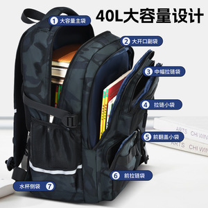 Student <b>Backpack</b> 13 Inches Multiple Pockets <b>School</b> Education Unisex Camouflage Pattern - Product Image 2