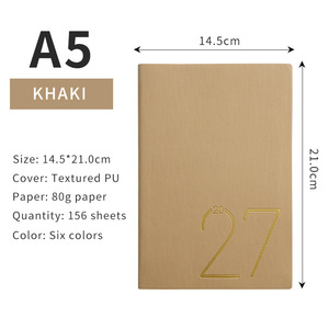 Agenda hebdomadaire et mensuel 2027 en cuir PU A5, reliure cousue, carnet de notes, calendrier intérieur imprimé en couleur - Product Image 3
