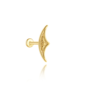 Piercing de cartilage hélix plat en argent sterling 925 plaqué or 18 carats avec zircon, finition antique, motif voilier géométrique, pièce unique - Product Image 1