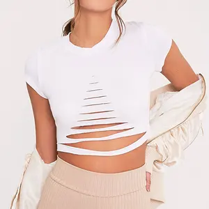 New Type Design 100% Cotton Customization Fashionable Crop Top Crew Neck Fitness Sexy Crop Top