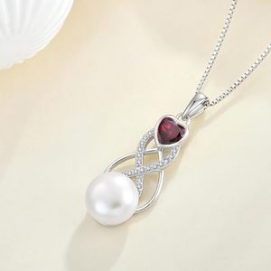 Collar con Colgante de Perla de Agua Dulce en Forma de Corazón con Cadena de Bambú de Plata de Ley 925 para Mujer, Joyería Deportiva con Piedra de Nacimiento, Marca EJARY - Product Image 5