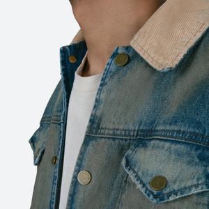 เสื้อแจ็คเก็ตเดนิมทรงทรัคเกอร์ คอร์ดูรอยสีน้ำเงินวินเทจฟอกแบบดิสเทรส ผลิตจากผ้าฝ้าย 100% เป็นมิตรต่อสิ่งแวดล้อม ทรงหลวมสบาย สปริงคัสตอม - Product Image 5