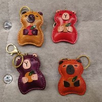Porte-clés Ours en Cuir Véritable Fait Main, Rembourré 3D, Charme de Sac Ours Mignon, Pendentif Animal pour Ornement de Sac à Main, Souvenir, Cadeau