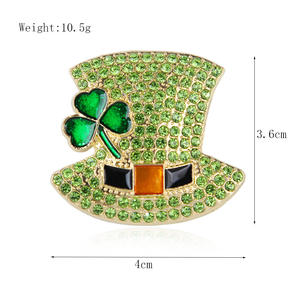 Broche chapeau trèfle à quatre feuilles en alliage plaqué or avec pierres en alliage de zinc pour mariage et fiançailles - Product Image 3